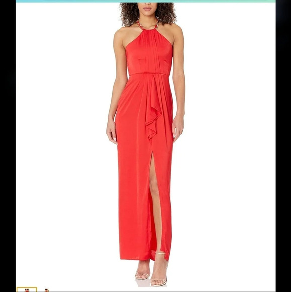 BCBGMAXAZRIA Milania Chain Link Red Berry Halter Maxi Dress Size 4 NWOT - Picture 2 of 15